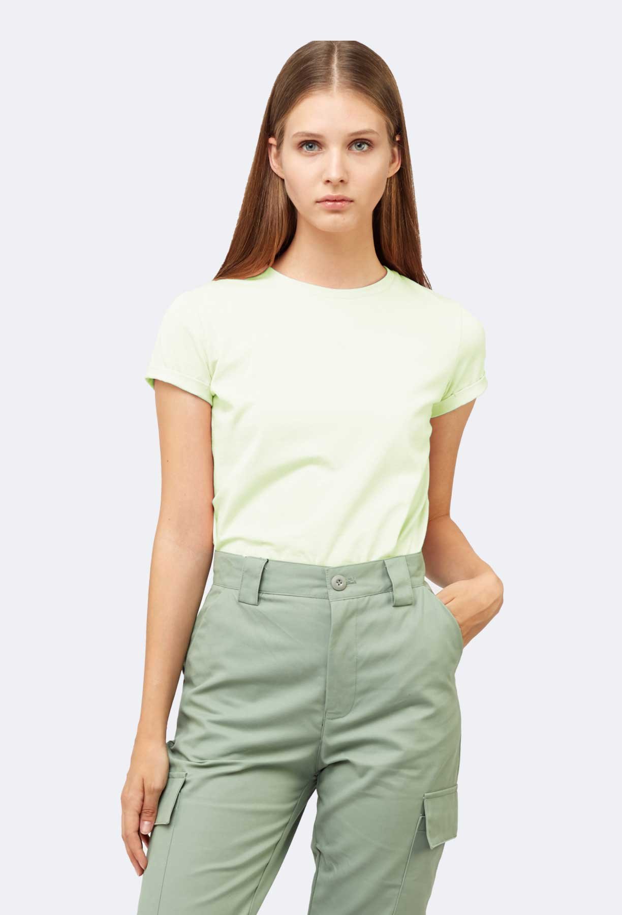 Cotton Tight Fitting Navel Cut Short Sleeved Women's Cropped Top